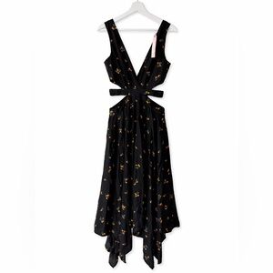 Tally Weijl Black Floral Maxi Dress NWT Size S Cutout Waist Feminine Beachy